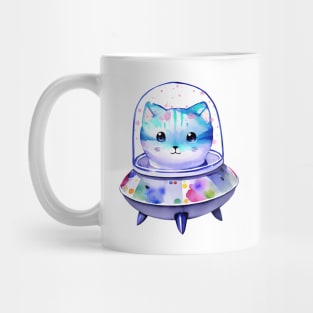 UFO Alien Cat in Spaceship Watercolor Art Cat Mon Cat Dad Cat Lover Mug